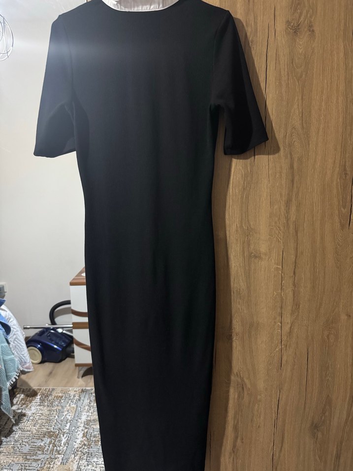 LC Waikiki Siyah Gömlek Yaka Kadın Elbise - Görsel 5