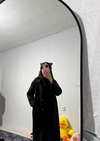 Siyah Midi Boy Salaş Kadın Kaban - Görsel 2