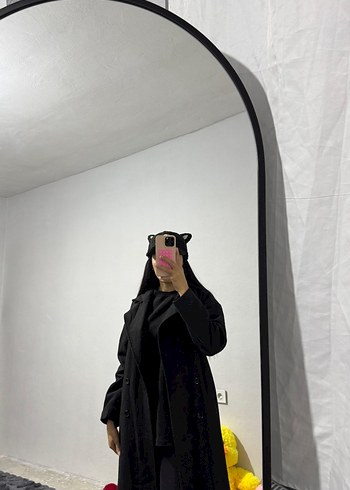 Siyah Midi Boy Salaş Kadın Kaban - Görsel 4