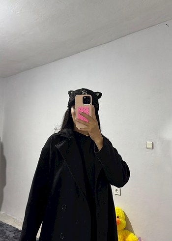 Siyah Midi Boy Salaş Kadın Kaban - Görsel 3