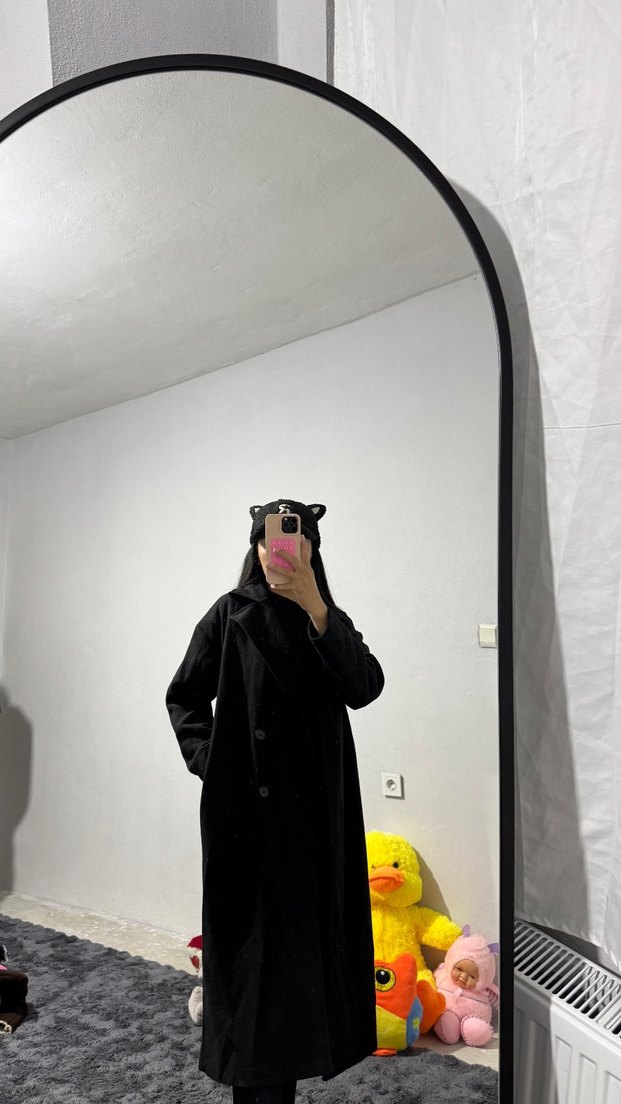 Siyah Midi Boy Salaş Kadın Kaban - Görsel 2