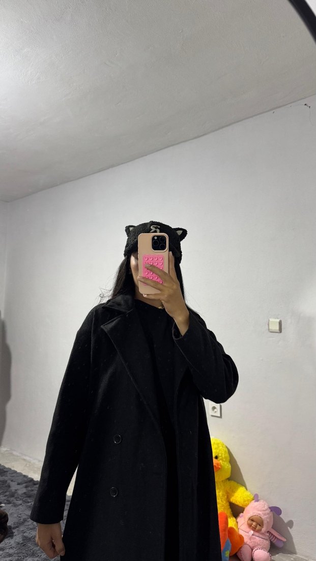 Siyah Midi Boy Salaş Kadın Kaban - Görsel 3