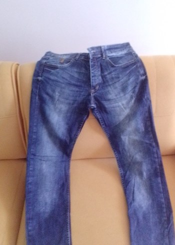 Düğmeli Gri Mavi erkek Denim Pantolon