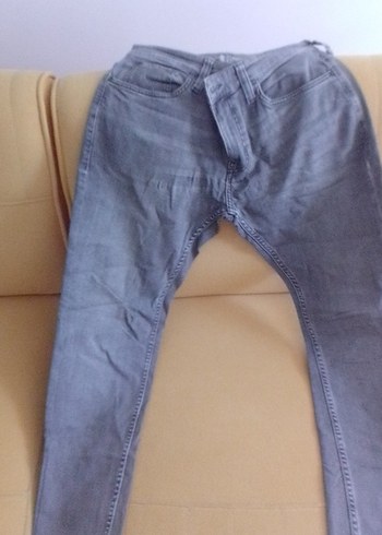 Gri Bol Kesim Kot Pantolon