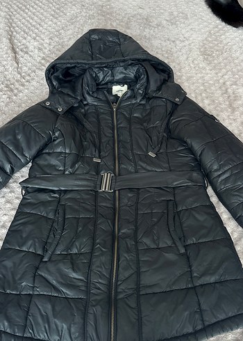 Kemerli Siyah Kadın Kışlık Ceket - Görsel 2