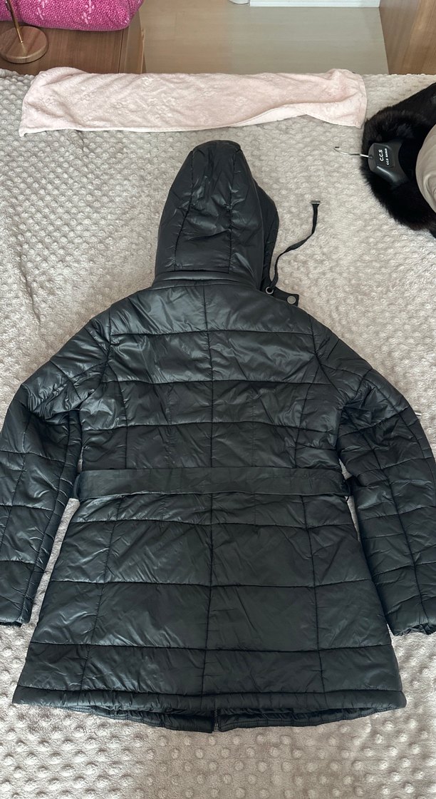 Kemerli Siyah Kadın Kışlık Ceket - Görsel 4