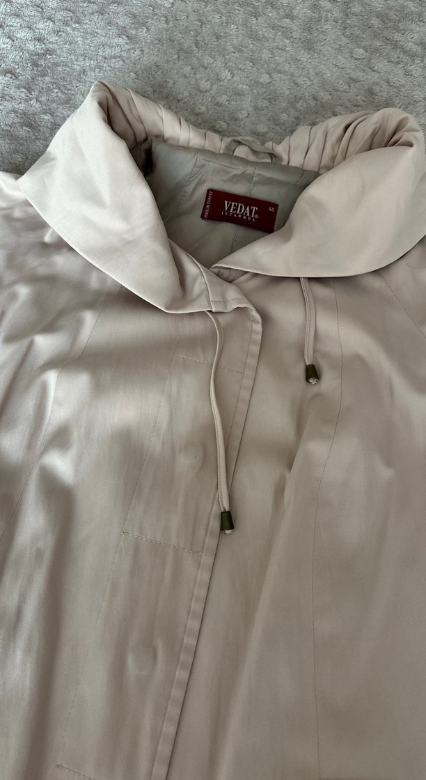 Bej Midi Kadın Trençkot Düğmeli Cep Detaylı - Görsel 2