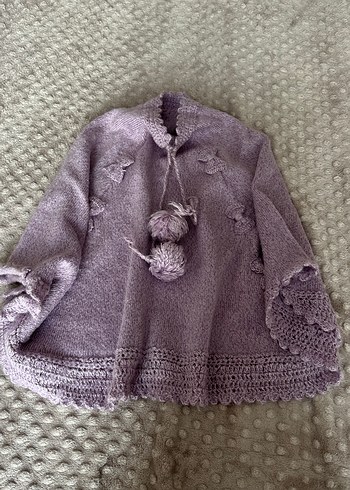 Mor Nakışlı Örgü Kız Panço - Görsel 3