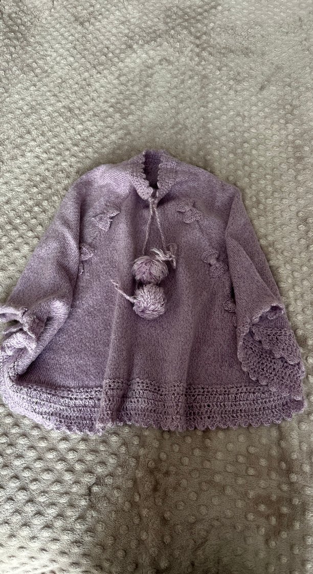 Mor Nakışlı Örgü Kız Panço - Görsel 3