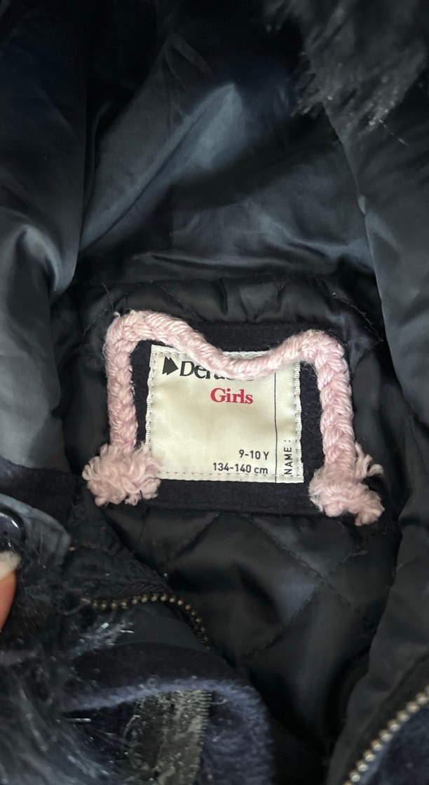 Kürk Detaylı kız çocuk Koyu mavi kaşe Kaban - Görsel 3