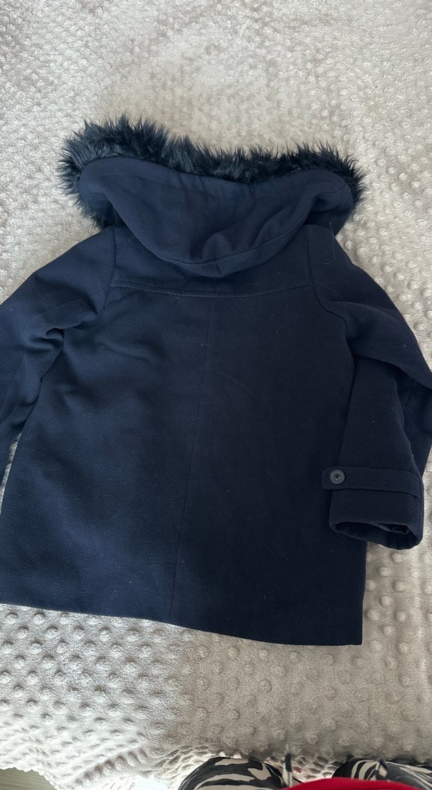 Kürk Detaylı kız çocuk Koyu mavi kaşe Kaban - Görsel 5