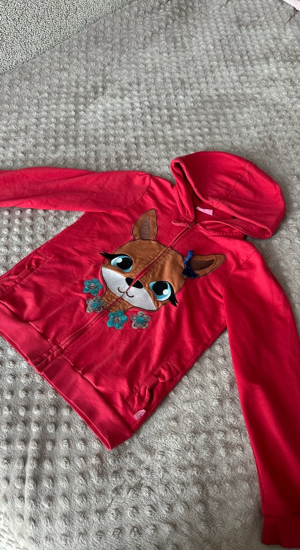 Kız Çocuk Kapüşonlu Nakışlı Kırmızı Ceket - Görsel 2