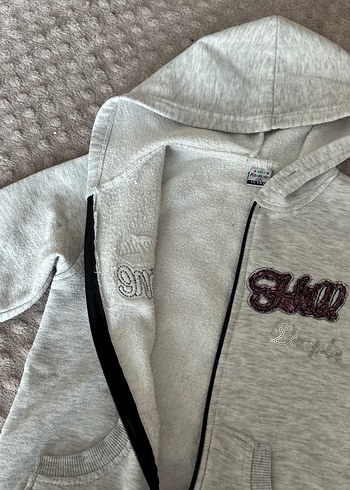 Kız Çocuk Gri Kapüşonlu Fermuarlı Sweatshirt - Görsel 3