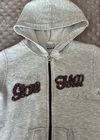 Kız Çocuk Gri Kapüşonlu Fermuarlı Sweatshirt - Görsel 2