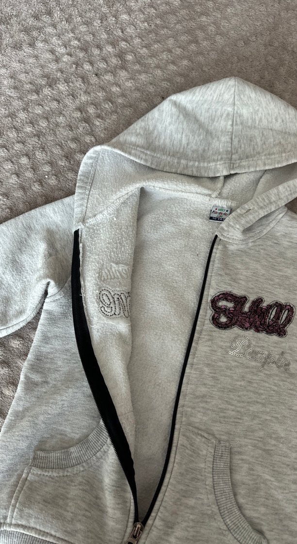 Kız Çocuk Gri Kapüşonlu Fermuarlı Sweatshirt - Görsel 3
