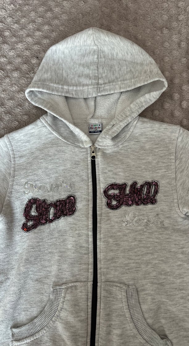 Kız Çocuk Gri Kapüşonlu Fermuarlı Sweatshirt - Görsel 2