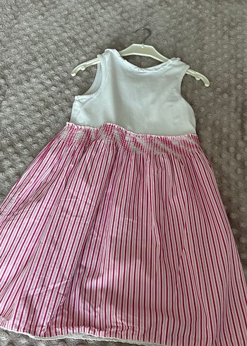 Kız Çocuk Pembe Çizgili Askısız Elbise - Görsel 6