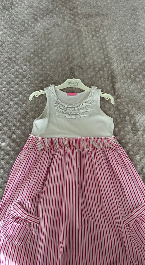 Kız Çocuk Pembe Çizgili Askısız Elbise - Görsel 2