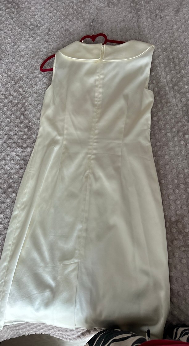 Beyaz Parlak Midi Kolsuz Elbise - Görsel 4