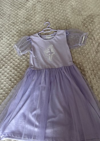 Mor Nakışlı Tül Detaylı Kız Çocuk Elbise - Görsel 2