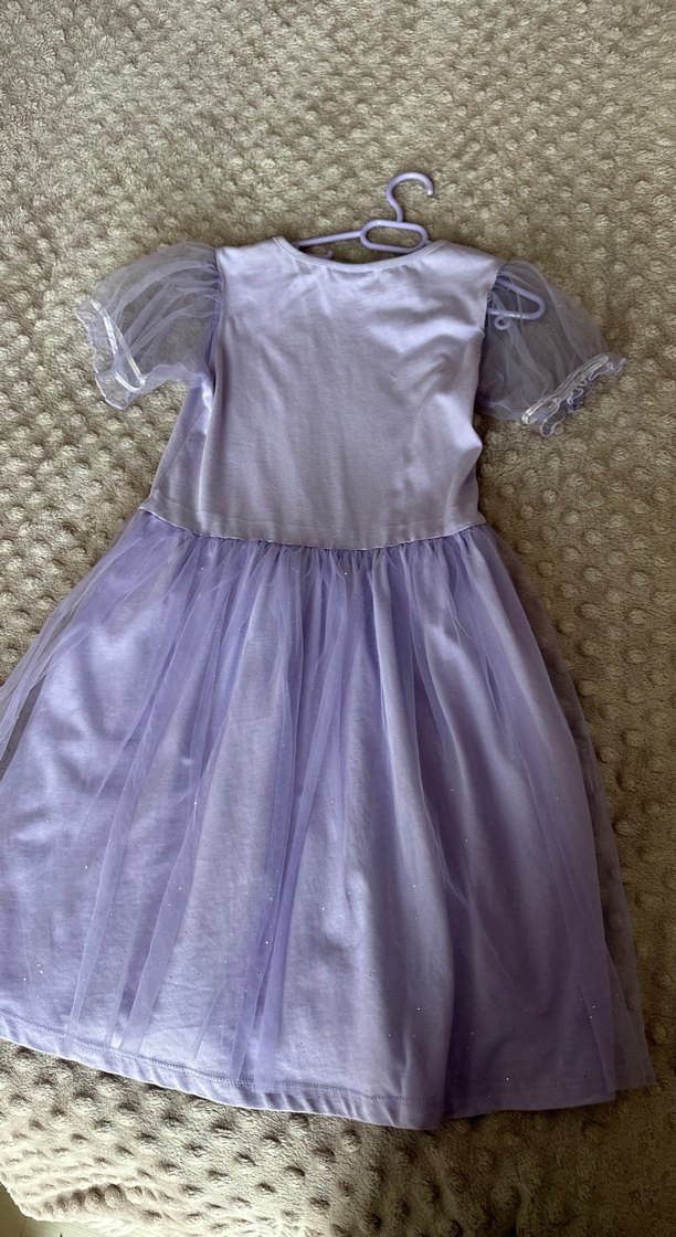 Mor Nakışlı Tül Detaylı Kız Çocuk Elbise - Görsel 4