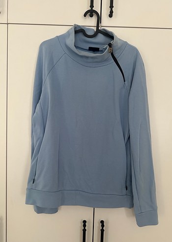 Kadın Mavi Yüksek Yakalı Fermuarlı Sweatshirt