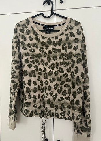 Haki-Bej Leopar Desenli Uzun Kollu Sweatshirt