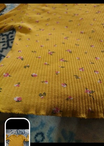 Kız Çocuk Sarı Çiçekli Triko Uzun Kollu Tişört - Görsel 3