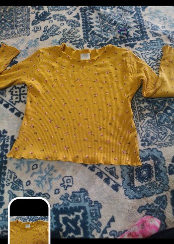 Kız Çocuk Sarı Çiçekli Triko Uzun Kollu Tişört - Görsel 2