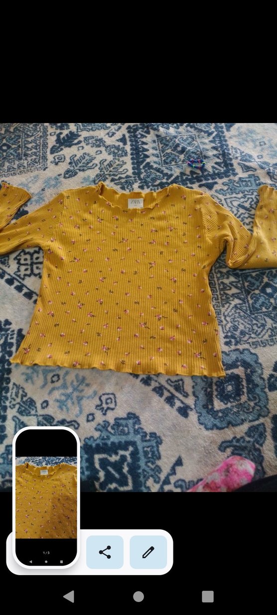 Kız Çocuk Sarı Çiçekli Triko Uzun Kollu Tişört - Görsel 2