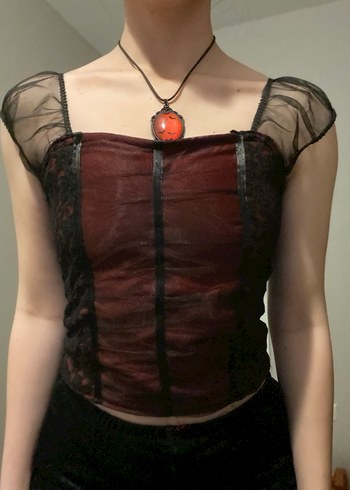 Bordo Dantelli Gotik V Yaka Büstiyer - Görsel 4