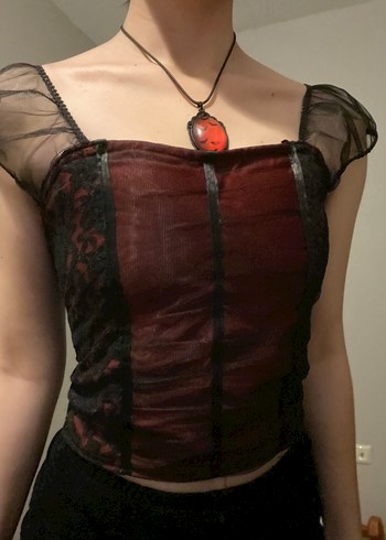 Bordo Dantelli Gotik V Yaka Büstiyer - Görsel 3