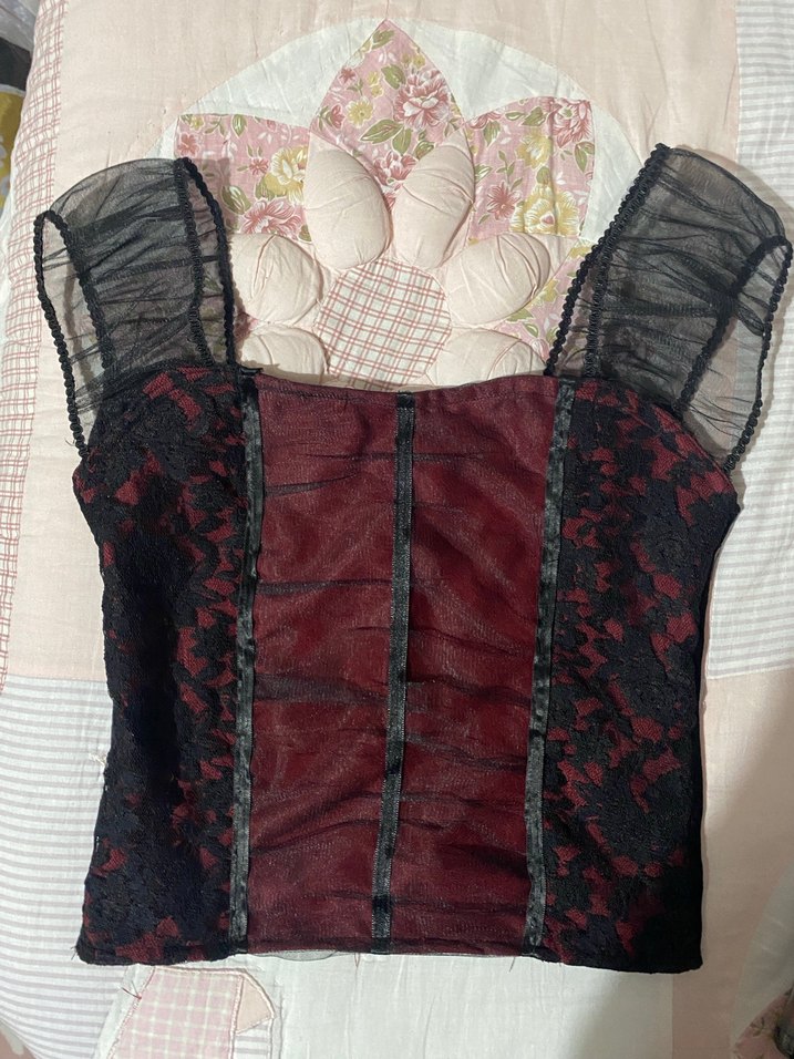 Bordo Dantelli Gotik V Yaka Büstiyer - Görsel 2