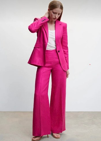 xxl Beden pembe Renk Mango Pembe Keten Blazer Ceket