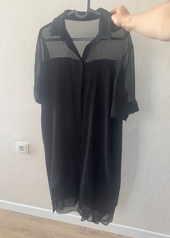 İpekyol Siyah Düğmeli Midi Gömlek Elbise
