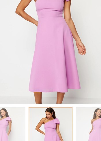 Pembe Midi Drapeli Tek Omuz Elbise