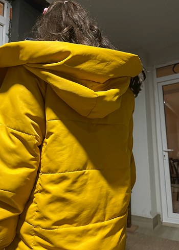 xs Beden sarı Renk Sarı Düğmeli Midi Kadın Kışlık Mont oversize