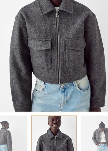 s Beden Bershka Gri Yumuşak Crop Denim Ceket