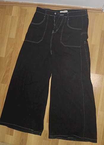 Diğer Siyah Genis Paca Denim Pantolon