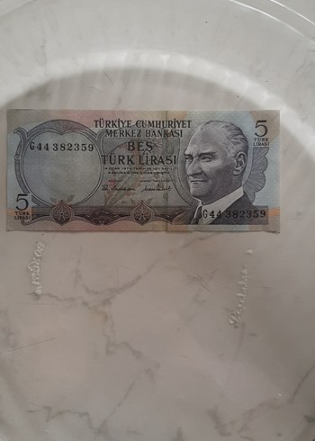 Gri 5 Türk Lirası Eski Banknot