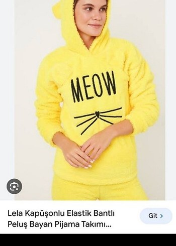 Sarı Peluş Kadın Kapüşonlu Pijama Takımı
