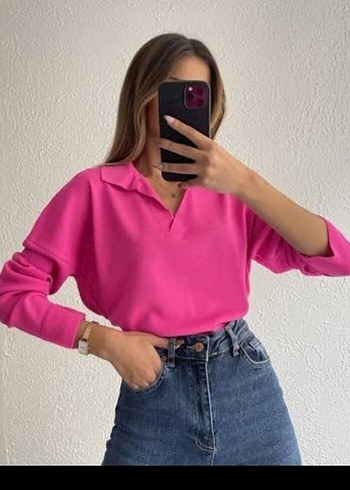 Pembe V Yaka Salaş triko Sweatshirt