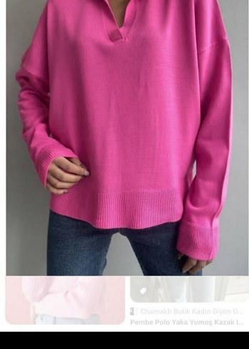 universal Beden Pembe V Yaka Salaş triko Sweatshirt