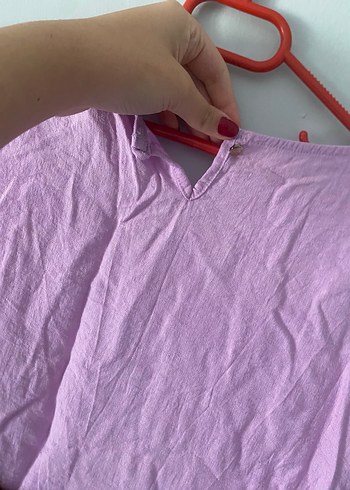 m Beden mor Renk Pembe/mor Keten Midi Elbise