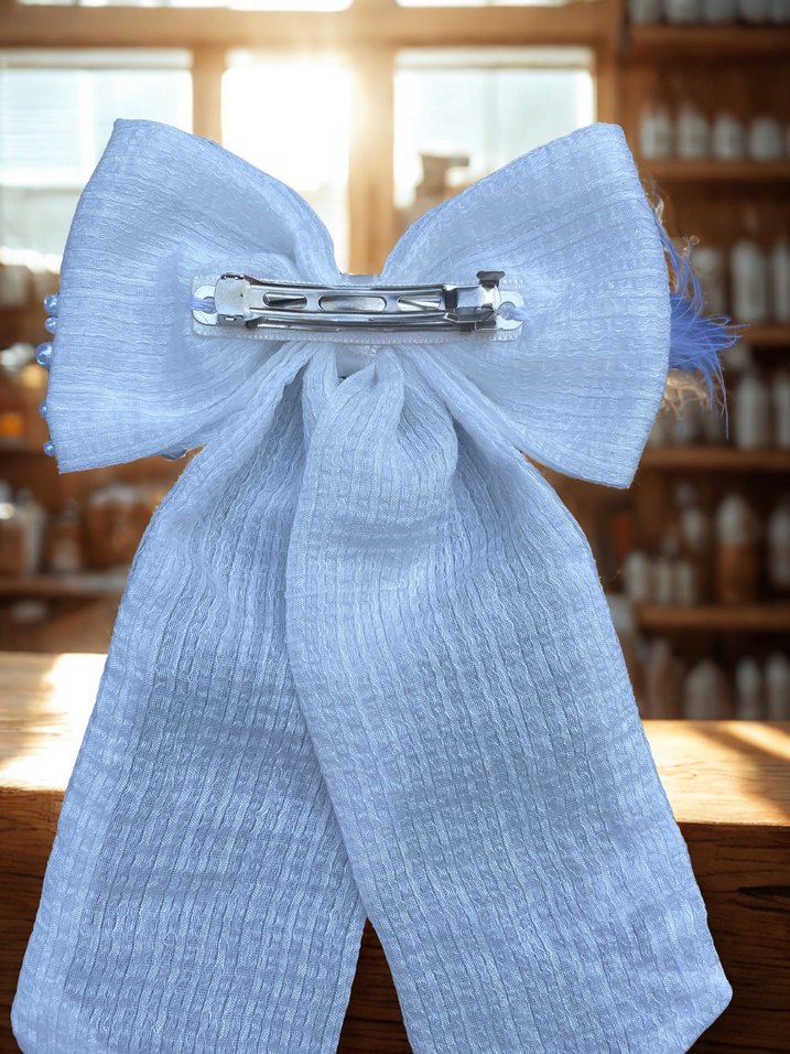 İnci Detaylı Beyaz Fiyonk Saç Aksesuarı çocuk tokası - Görsel 3