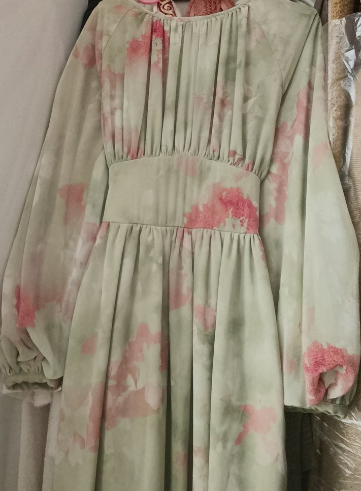 Yeşil Pilili Bağlama Desenli Uzun Elbise - Görsel 2