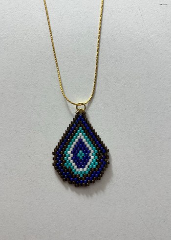 Uzun Boncuklu Turkuaz Bohem Kolye - Görsel 2