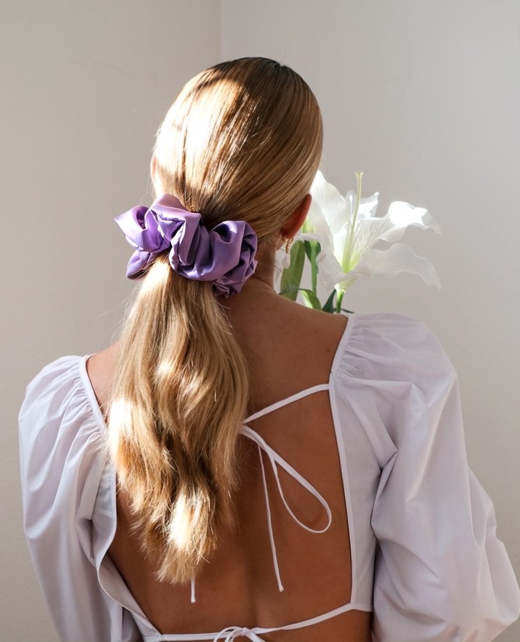 Mor Saten Elastik Saç Tokası - Görsel 3