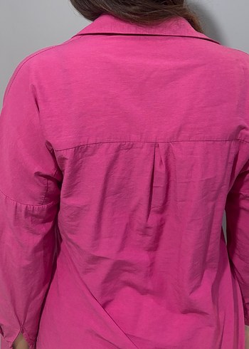 Pembe V Yakalı Düğmeli Kadın Gömlek - Görsel 2