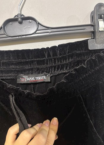 Kemerli Siyah Kadın Eşofman Altı kadife - Görsel 2